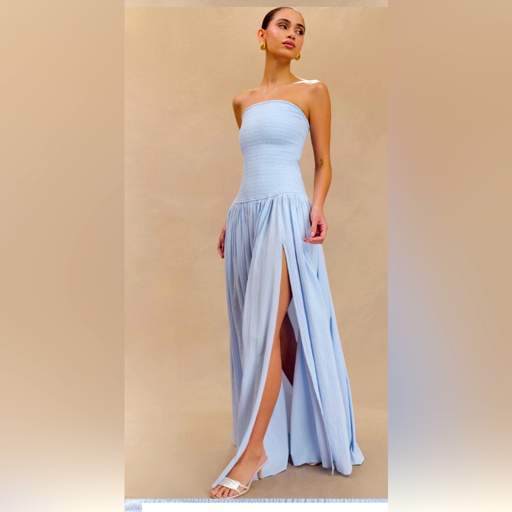 Meshki cotton shirring sleeveless maxi dress powder blue